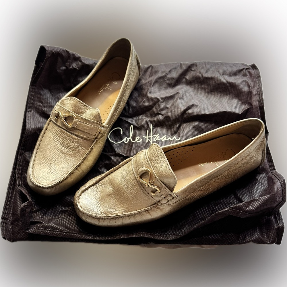 Cole Haan Metallic Gold Leather Loafers